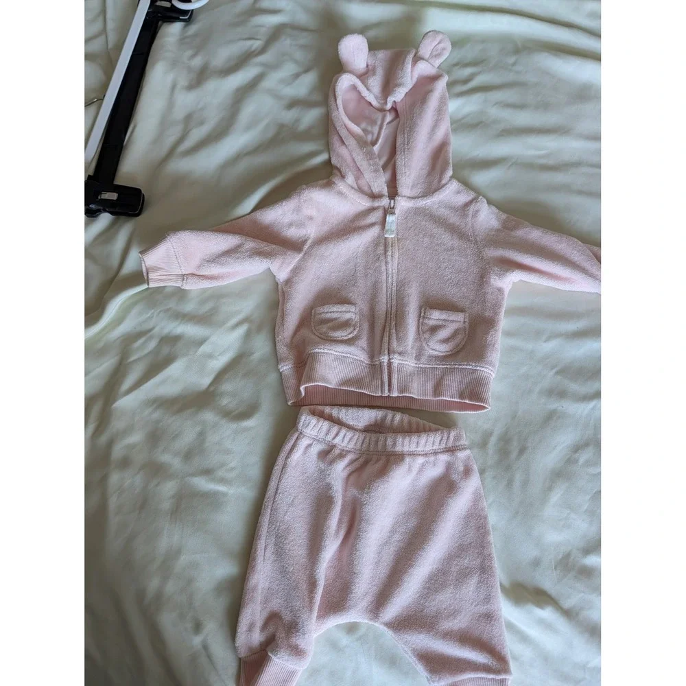 Carters Newborn Pink Terry Cloth Hoodie and Pants Set with 3D Ears NB